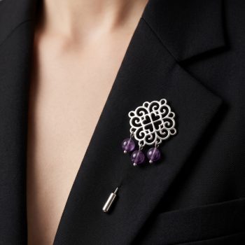 Brošňa Závadka ornament štvorlístok 1 – ametyst