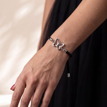 Bracelet – butterfly modráčik 1 – cord red / black