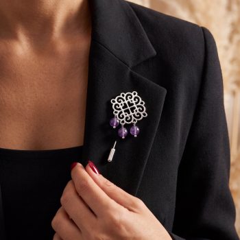 Brošňa Závadka ornament štvorlístok 1 – ametyst