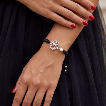 Bracelet - SymBBolika four-leaf clover – cord + pearl